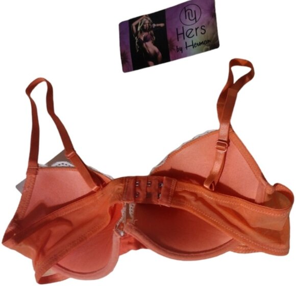 Hers By Herman Women's Orange Adjustable Strap Padded Push Up Bra Size 34C! NWT! - Picture 11 of 13